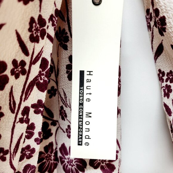 Haute Monde Floral Off Shoulder Blouse SZ S Beige/Burgundy 3/4 Sleeve Womens Top - Picture 4 of 10